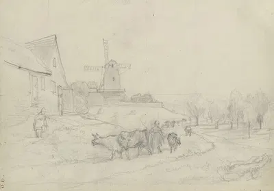 Landschaft mit Viehtrieb und Windmühle by Отто Шольдерер — digital art print download