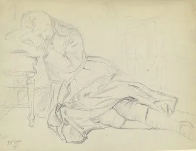 Luise Scholderer an einem Stuhl kauernd by Отто Шольдерер, 1871 — digital art print download