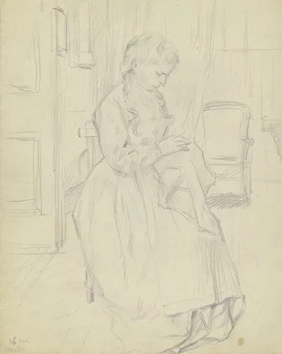 Luise Scholderer stickend by Отто Шольдерер, 1871 — digital art print download