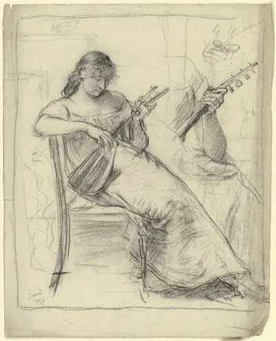 Sitzende junge Frau, Mandoline spielend by Отто Шольдерер, 1879 — digital art print download
