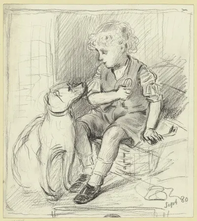 Sitzender Knabe mit sitzendem Hund by Отто Шольдерер, 1880 — digital art print download