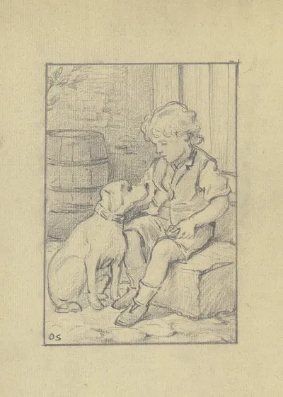 Sitzender Knabe mit sitzendem Hund by Отто Шольдерер — digital art print download