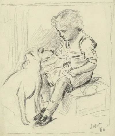 Sitzender Knabe mit sitzendem Hund by Отто Шольдерер, 1880 — digital art print download