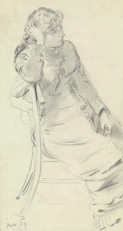Sitzendes Mädchen in Seitenansicht by Отто Шольдерер, 1879 — digital art print download
