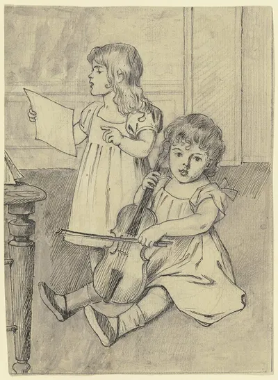 Zwei musizierende Kinder by Отто Шольдерер — digital art print download