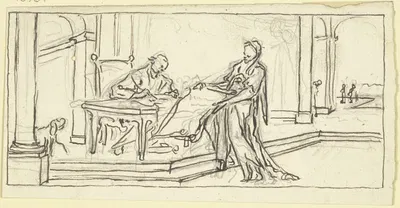 Justinus, an einem Tisch sitzend, exzerpiert sein Werk aus den Schriften des Trogus Pompejus by Paul Egell, 1743 — digital…