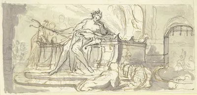 Pluto mit dem Zweizack auf einem Thron by Paul Egell, 1743 — digital art print download