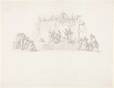 Das Vorspiel auf dem Theater (Widmungsblatt) by Петер фон Корнелиус, 1815 — digital art print download