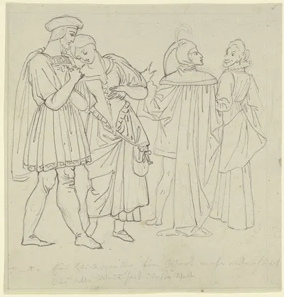 Der Spaziergang im Garten; Faust und Gretchen, Mephisto und Marthe by Петер фон Корнелиус — digital art print download