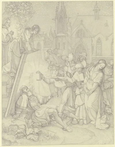 Nachtstück. Straße vor Gretchens Türe by Петер фон Корнелиус, 1815 — digital art print download