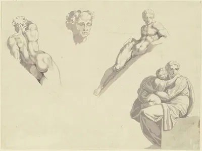 Studien aus der Sixtinische Kapelle des Michelangelo nach Kupferstichen gezeichnet by Петер фон Корнелиус, 1809-1811 —…