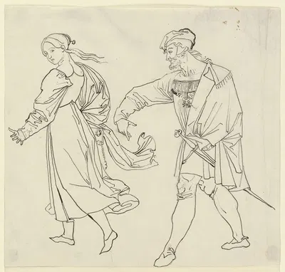 Szene am Ausgang der Kirche; Faust und Gretchen by Петер фон Корнелиус, 1811 — digital art print download