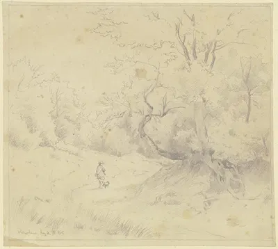 Waldweg bei Willingshausen mit Jäger und Hund by Филипп Рёт, 1868 — digital art print download