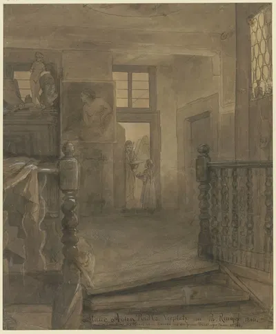 Vor der Wohnung Anton Radls im Hinterhaus des Heerd'schen Hauses in der Friedberger Straße 144 by Филипп Румпф, 1846 —…