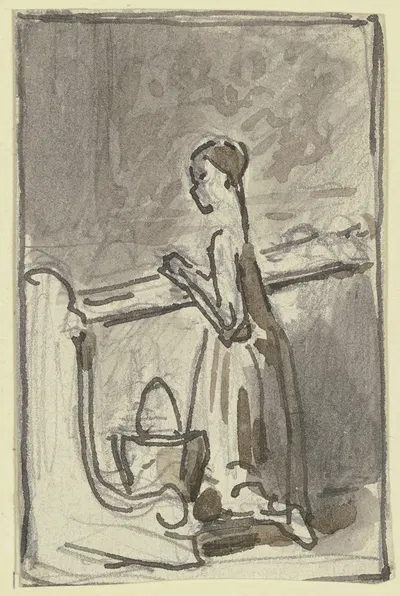 Betendes Mädchen auf der Kirchenbank, neben ihm ein Korb by Филипп Румпф — digital art print download