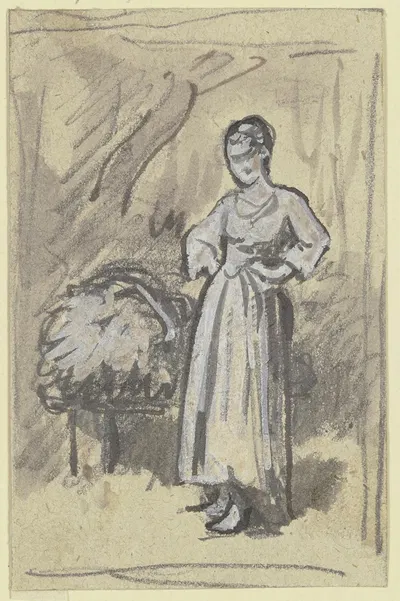 Frau mit Strohbündel, die Arme in die Hüfte gestemmt by Филипп Румпф — digital art print download