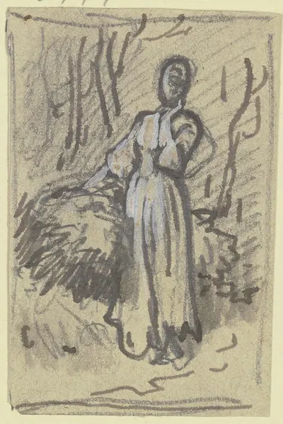 Mädchen mit Strohbündel, die linke Hand an die Wange gelegt by Филипп Румпф — digital art print download