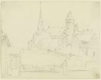 Mittelalterliches Dorf mit Kirche und Stadtturm by Филипп Вайт — digital art print download