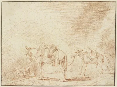 Ruhender Mann bei zwei Eseln by Philips Wouwerman — digital art print download