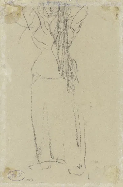 Flüchtige Skizze einer Frauenfigur mit erhobenen Armen by Piet Mondrian — digital art print download