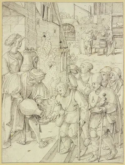 Krüppel und Bettler werden gespeist und getränkt by Pieter Cornelisz Kunst — digital art print download