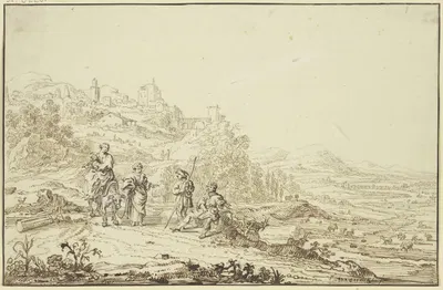 Landschaft mit Hirten und der Flucht nach Ägypten by Питер Монинккс — digital art print download