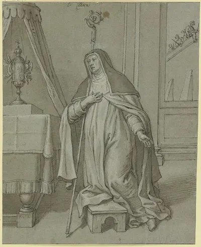 Die Heilige Klara von Assisi vor der Hostie kniend by Pieter van Lint — digital art print download