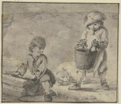 Zwei Knaben bei einem Hunde, der in der Mitte liegt by Pieter Wouwerman — digital art print download