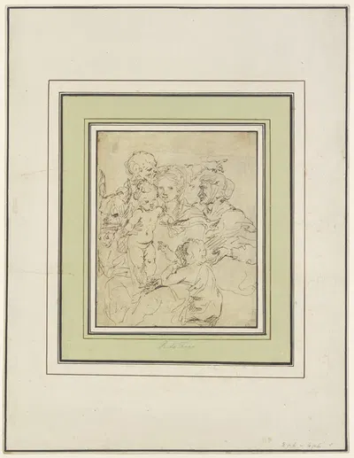 Die Heilige Familie mit der Heiligen Elisabeth und dem Johannesknaben, bei der Vorbereitung der Flucht nach Ägypten by…
