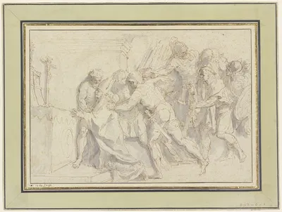 Ein Bischof wird von Soldaten am Altar angegriffen by Raymond Lafage — digital art print download