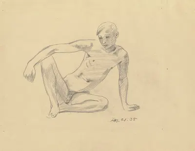 Kauernder Knabenakt by Richard Martin Werner, 1935 — digital art print download