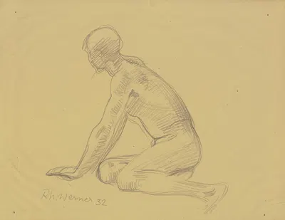 Weiblicher Akt, am Boden sitzend by Richard Martin Werner, 1932 — digital art print download
