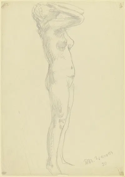 Weiblicher Akt, stehend, die Händ vor das Gesicht geschlagen by Richard Martin Werner, 1930 — digital art print download