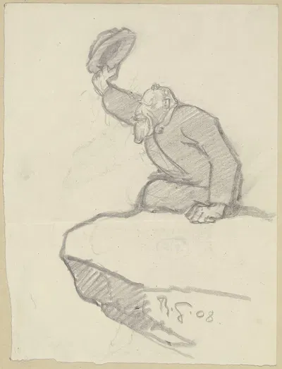 Alter Mann, von einem Felsvorsprung seinen Hut zum Gruße hebend by Рудольф Гудден, 1908 — digital art print download