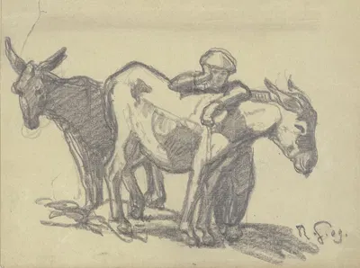 Boy with two donkeys by Рудольф Гудден — digital art print download