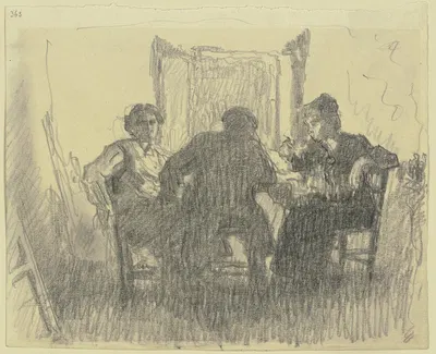 Drei Personen an einem Tisch by Рудольф Гудден — digital art print download