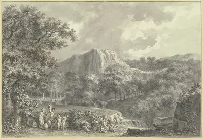 Musizierende Satyrfamilie in bewaldeter Berglandschaft by Соломон Гесснер, 1774 — digital art print download