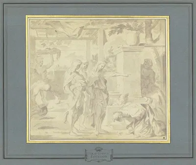 Abraham und die drei Engel by Себастьен Бурдон — digital art print download