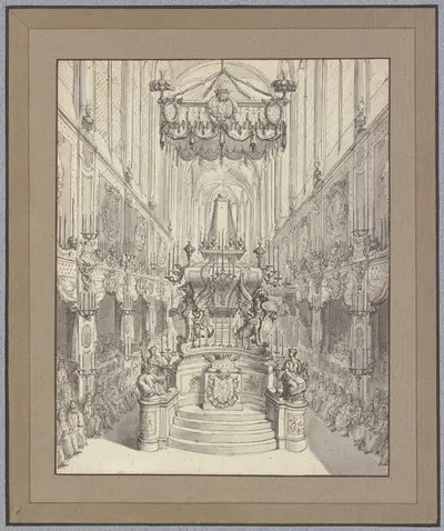 Katafalk im Chor der Pariser Kirche St. Gervais by Sébastien Leclerc — digital art print download