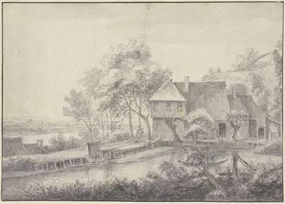 Farm at a channel by Simon de Vlieger — digital art print download