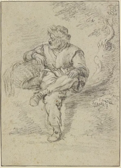 Sitting fisherman with basket by Simon de Vlieger — digital art print download