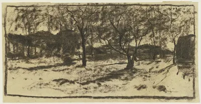 Obstbäume im Schnee, im Hintergrund Häuser by Сион Лонгли Уэнбан — digital art print download