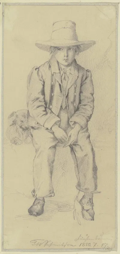 Sitting boy with dog by Теутварт Шмитсон, 1850 — digital art print download