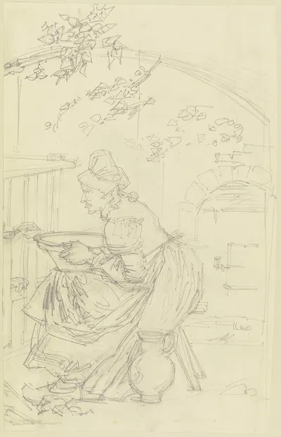 Frau in der Tracht des Mittelalters, am Herd beschäftigt by Теодор Альт — digital art print download