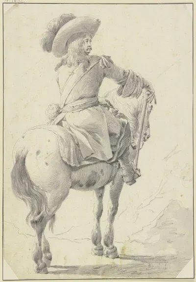 Ein Offizier zu Pferde in Rückenansicht by Theodor Roos — digital art print download