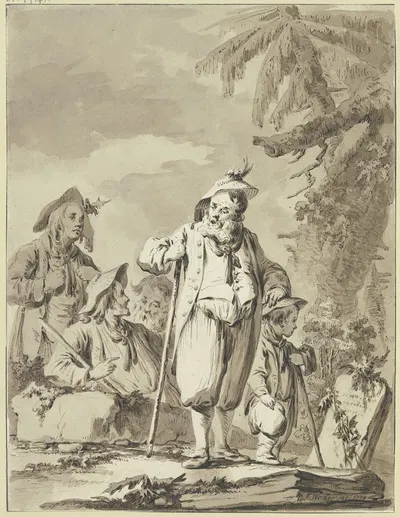 Ein alter Bauer mit drei Begleitern und einem Knaben bei einem Gedenkstein by Тиберий Доминикус Вохер, 1774 — digital art…