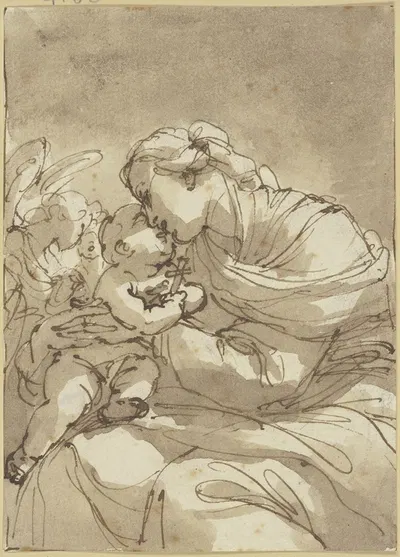 Madonna von zwei Engeln angebetet, Kniestück by Убальдо Гандольфи — digital art print download