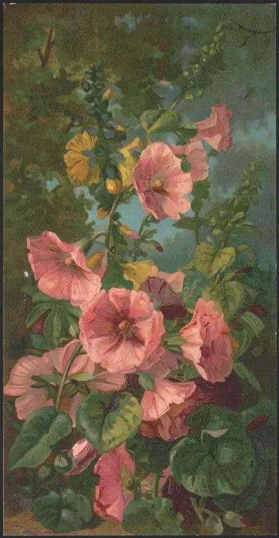 Hollyhocks by Julia Mcentee Dillon, 1882 — digital art print download