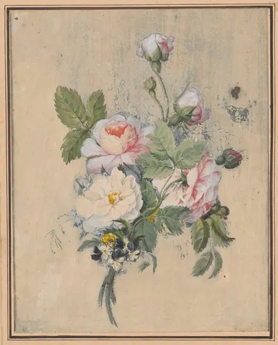 A bouquet of roses and pansies by Henryka Beyer — digital art print download