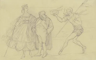 Ungleiches Paar, von rechts eilt ein dandyhaft gewandeter Wilhelm I. herbei by Виктор Мюллер — digital art print download